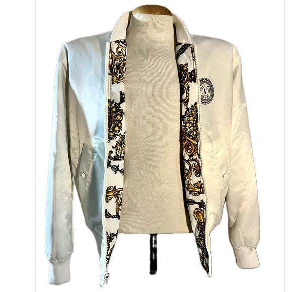 Versace Baroque Reversible Bomber Jacket in Gold and White size L $350 - Picture 3 of 8